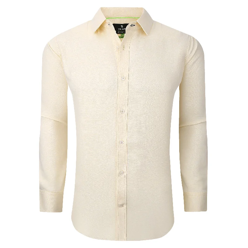 Tom Baine Solid Linen Feel Long Sleeve Button Down