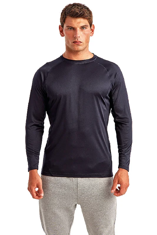 TriDri Mens Paneled Tech Moisture Wicking Long Sleeve Crewneck T-Shirt - French Navy Blue