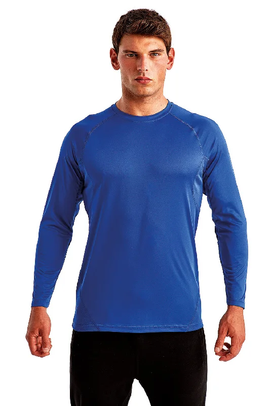 TriDri Mens Paneled Tech Moisture Wicking Long Sleeve Crewneck T-Shirt - Royal Blue