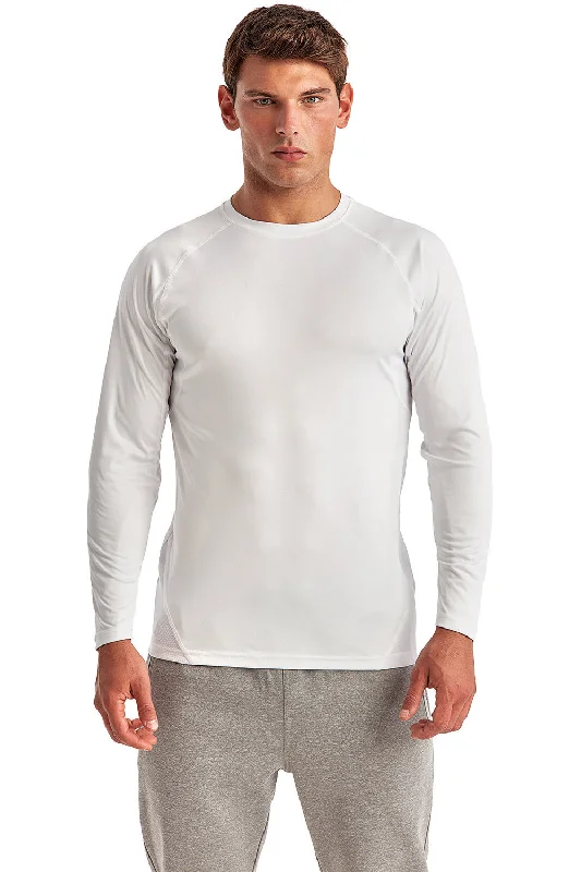 TriDri Mens Paneled Tech Moisture Wicking Long Sleeve Crewneck T-Shirt - White