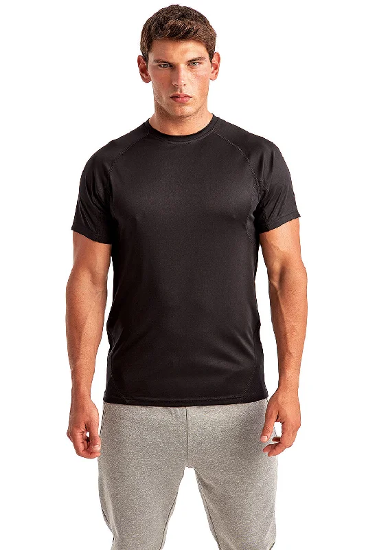 TriDri Mens Paneled Tech Moisture Wicking Short Sleeve Crewneck T-Shirt - Black