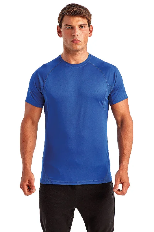 TriDri Mens Paneled Tech Moisture Wicking Short Sleeve Crewneck T-Shirt - Royal Blue