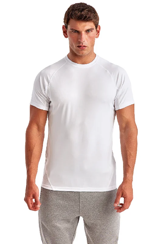 TriDri Mens Paneled Tech Moisture Wicking Short Sleeve Crewneck T-Shirt - White