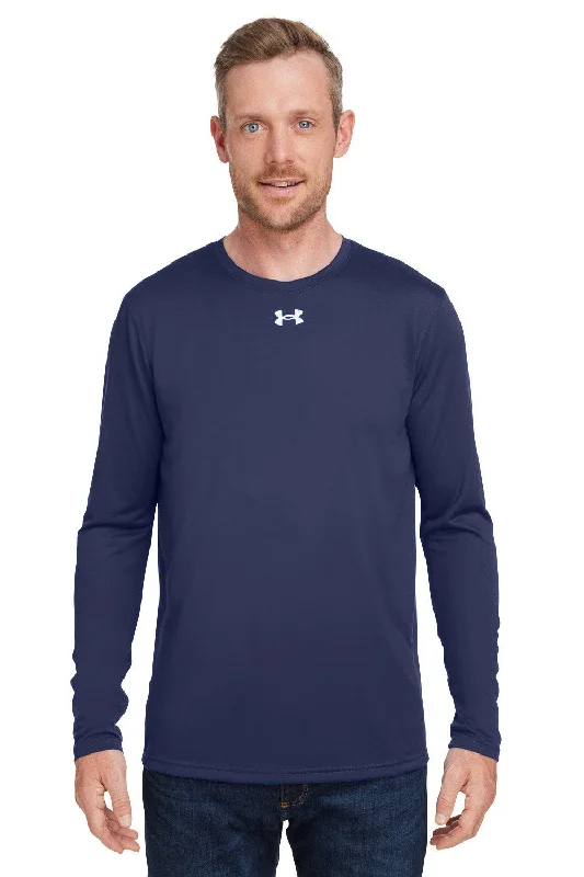 Under Armour Mens Team Tech Moisture Wicking Long Sleeve Crewneck T-Shirt - Midnight Navy Blue