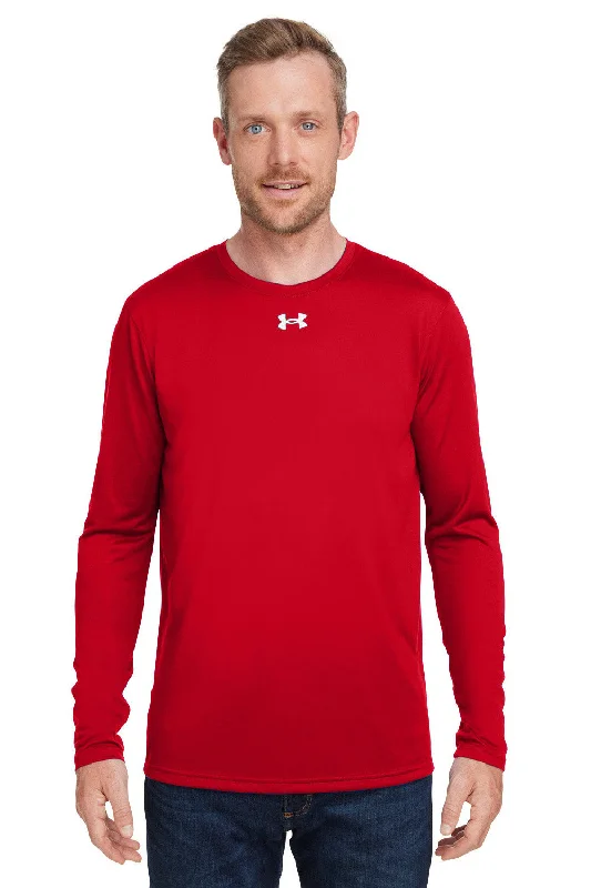 Under Armour Mens Team Tech Moisture Wicking Long Sleeve Crewneck T-Shirt - Red