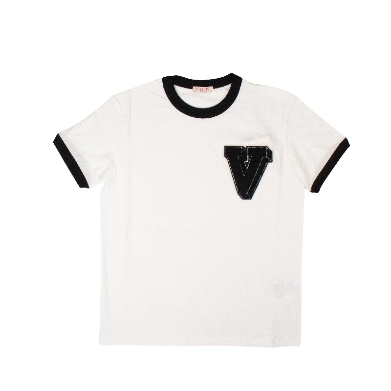 Valentino White Cotton V-3D Patch T-Shirt